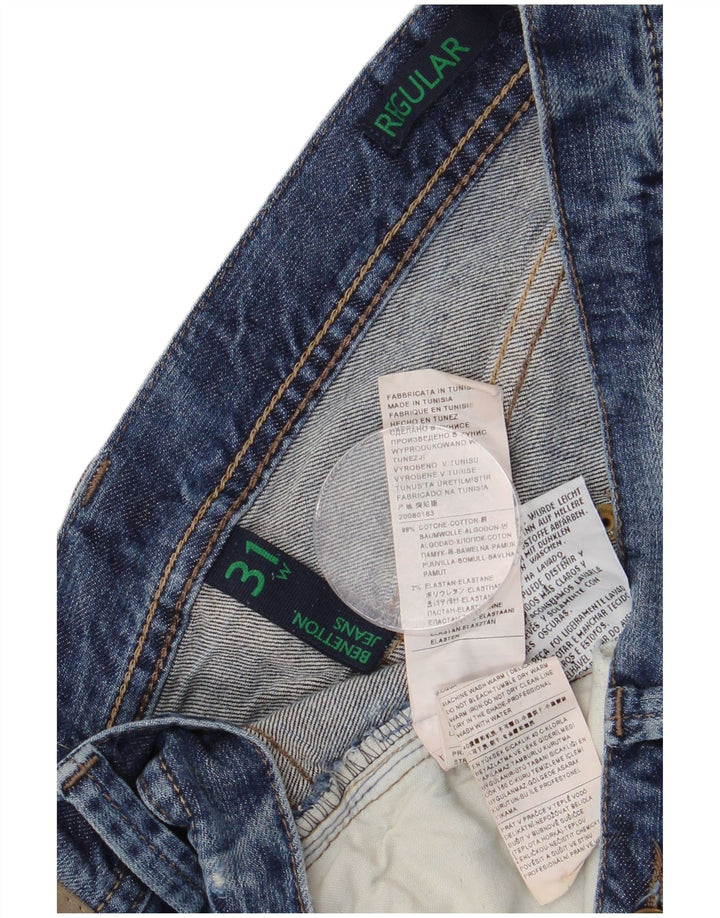 Calça jeans reta regular feminina Benetton W31 L28 algodão azul