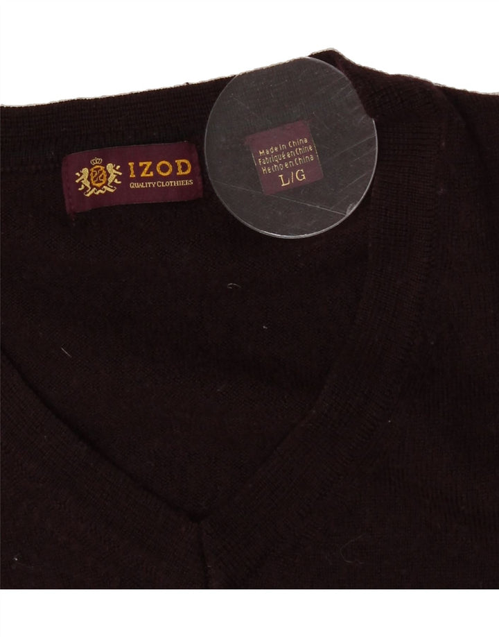 IZOD Womens V-Neck Jumper Sweater UK 16 Large Brown Vintage Izod and Second-Hand Izod from Messina Hembry 