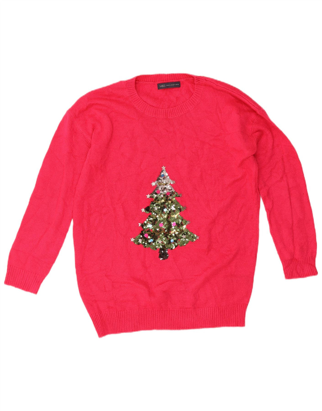 Suéter feminino Marks & Spencer com gola redonda Reino Unido 14 médio rosa Natal