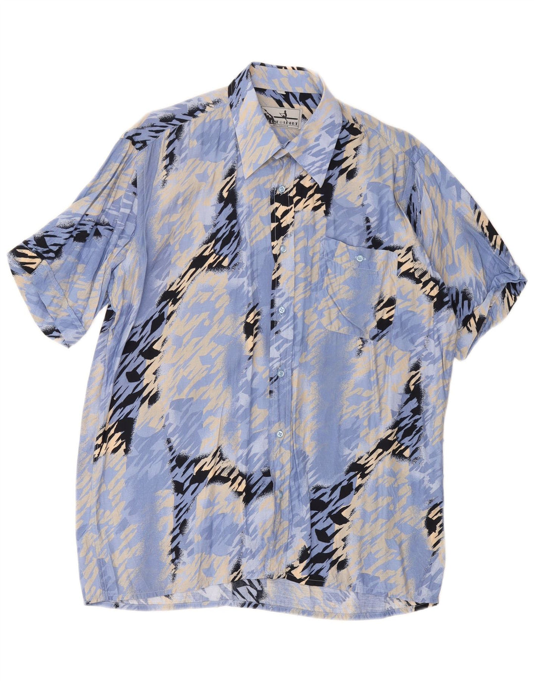 Camisa masculina de manga curta com padrão abstrato FOLLIE tamanho 41/42 azul grande