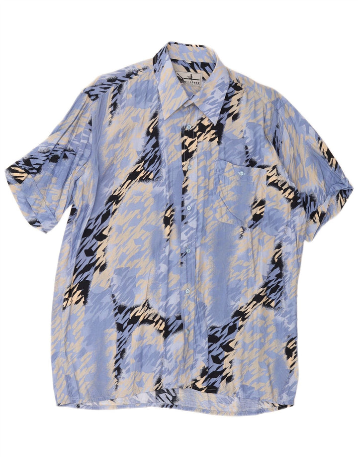 Camisa masculina de manga curta com padrão abstrato FOLLIE tamanho 41/42 azul grande
