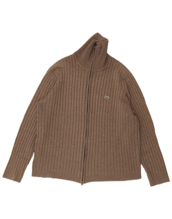 Suéter cardigã masculino Lacoste tamanho 6 XL lã marrom