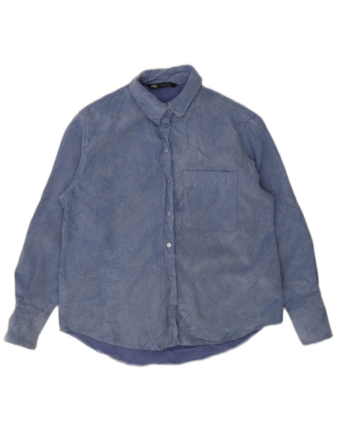 Camisa de lã feminina Zara UK 14 poliéster tie-dye azul médio