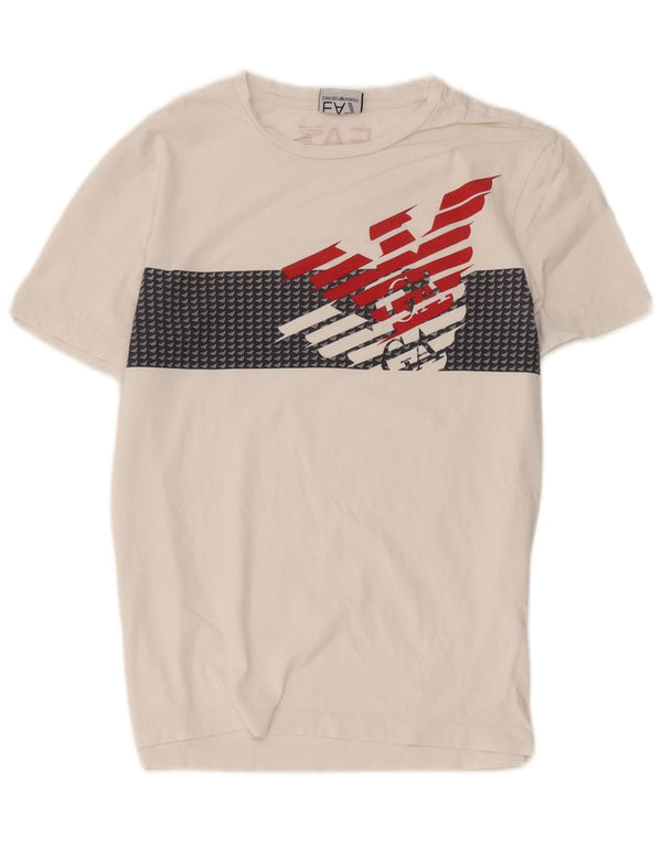Camiseta gráfica masculina Emporio Armani Top pequeno bloco colorido branco
