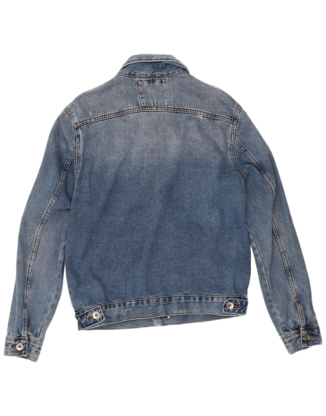 Jaqueta jeans masculina Zara desgastada Reino Unido 38 algodão azul médio