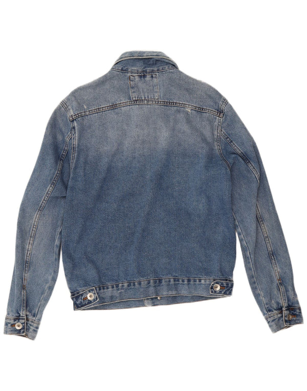 Jaqueta jeans masculina Zara desgastada Reino Unido 38 algodão azul médio