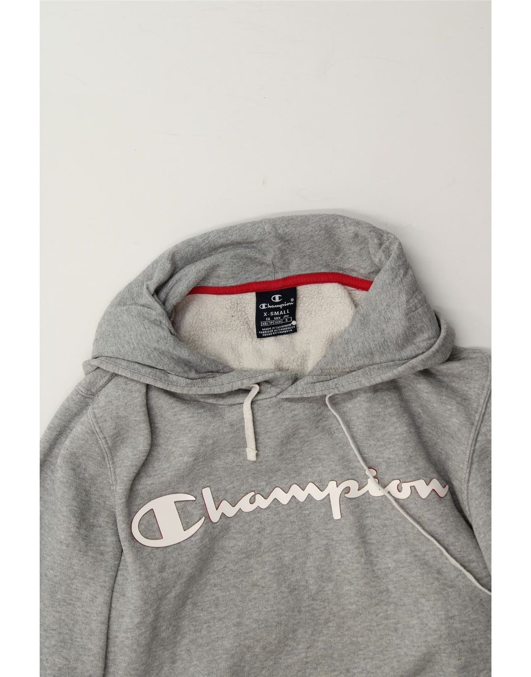 CHAMPION Womens Graphic Oversized Hoodie Jumper UK 6 XS Grey Cotton Vintage Champion and Second-Hand Champion from Messina Hembry 