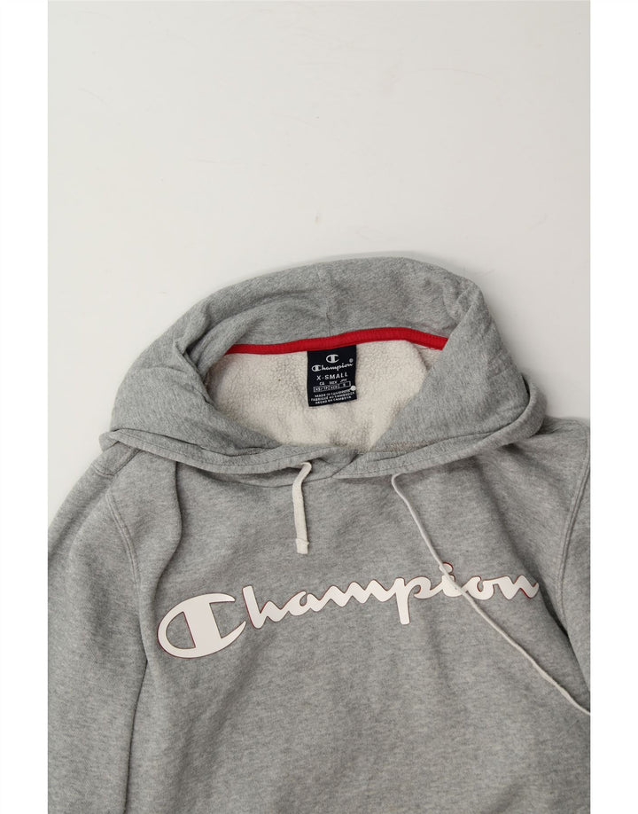 CHAMPION Womens Graphic Oversized Hoodie Jumper UK 6 XS Grey Cotton Vintage Champion and Second-Hand Champion from Messina Hembry 