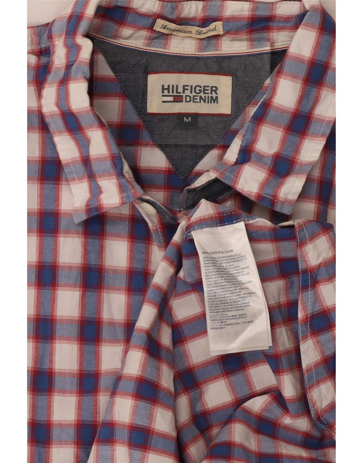 Tommy Hilfiger Camisa masculina de manga curta azul médio algodão guingão