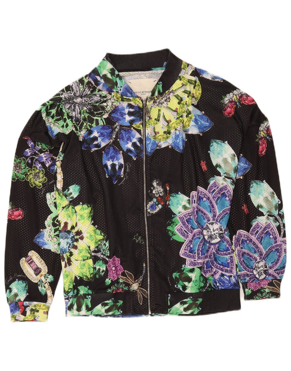 Gaelle Bonheur Jaqueta feminina oversized para treino UK 2 2XS preto floral