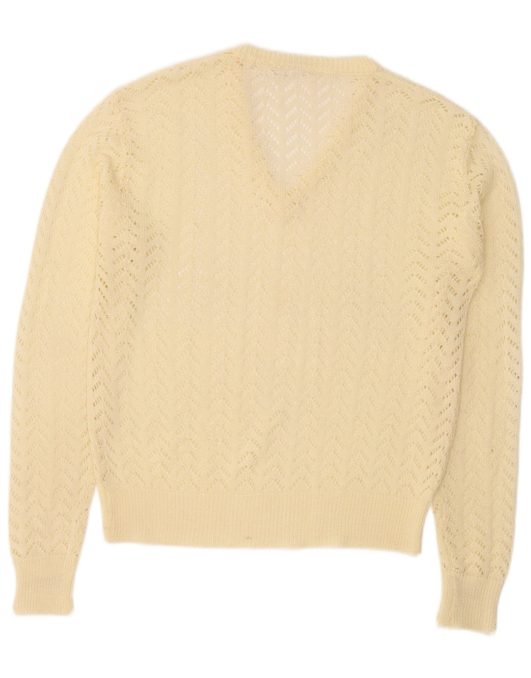Suéter feminino vintage com decote em V IT 46 grande poliacrílico amarelo