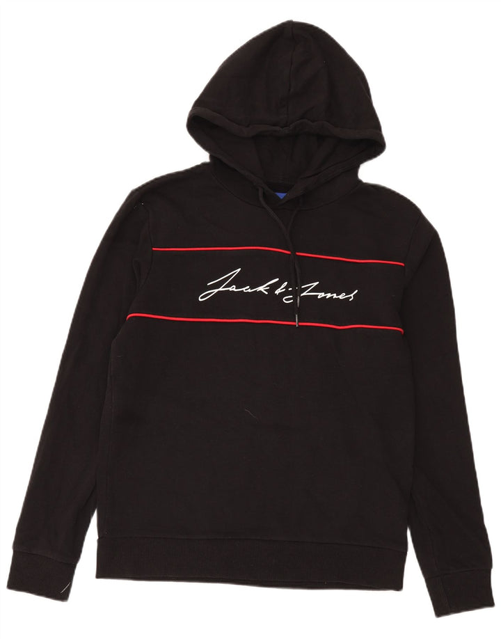 Jack & Jones moletom com capuz gráfico masculino médio algodão preto