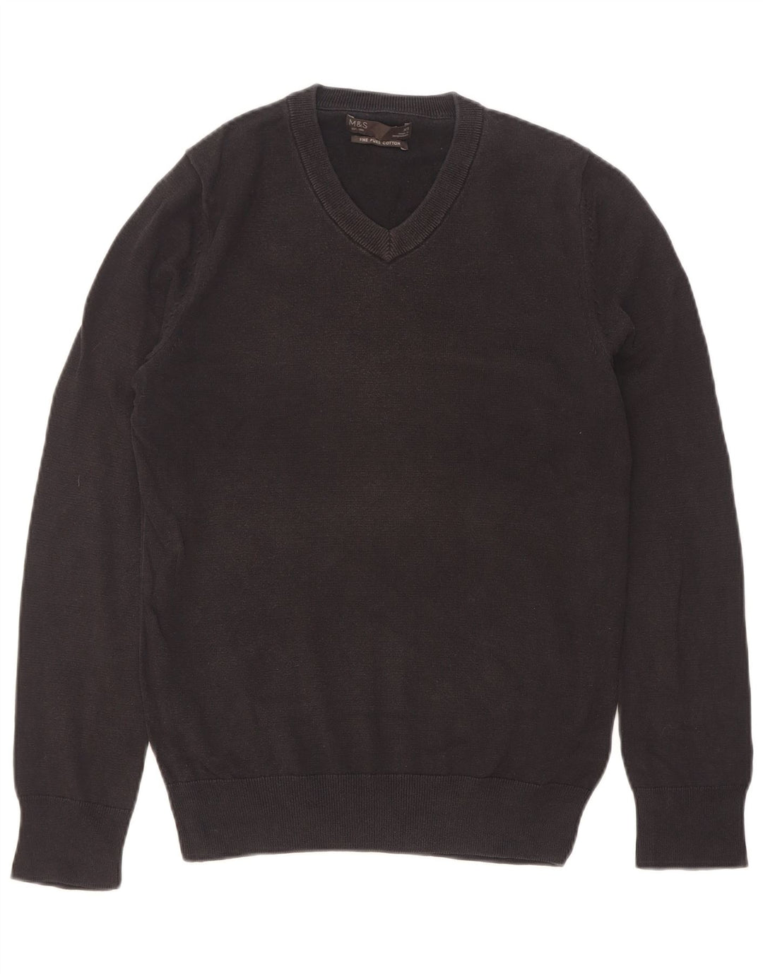 Suéter masculino Marks & Spencer com decote em V XS de algodão preto