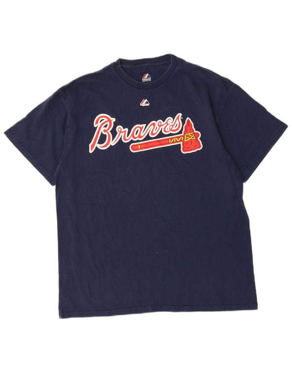 Camiseta masculina Majestic Atlanta Braves com estampa gráfica grande algodão azul marinho