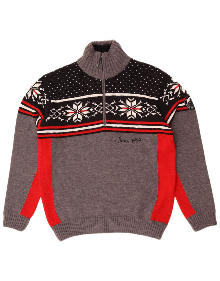 Suéter masculino CMP com zíper e gola grande cinza Fair Isle acrílico
