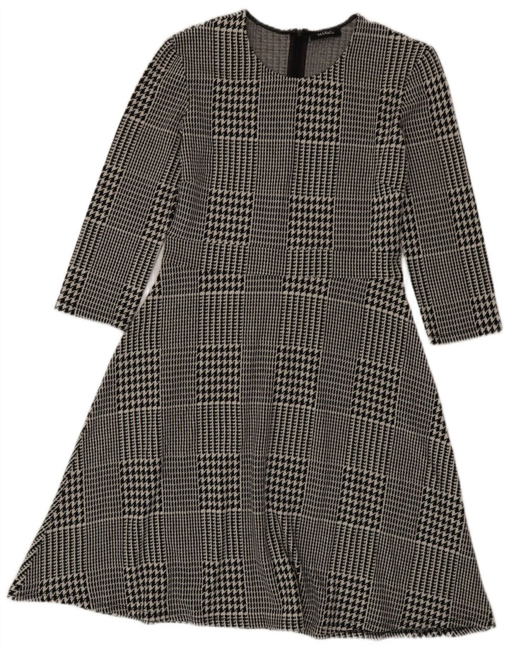 Vestido feminino Max & Co. manga 3/4 linha A UK 12 médio preto houndstooth