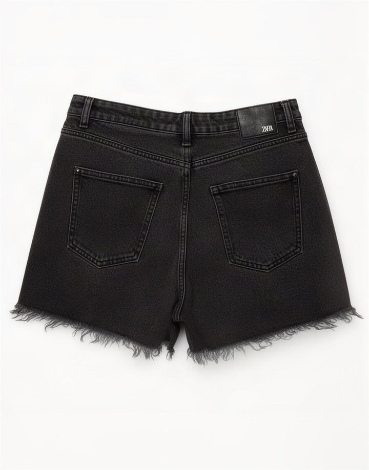 Zara Shorts jeans feminino de cintura alta médio W30 cinza