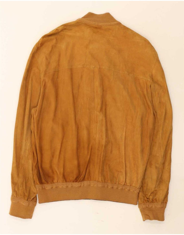 Jaqueta masculina de camurça reversível vintage Reino Unido 38 bloco colorido marrom médio