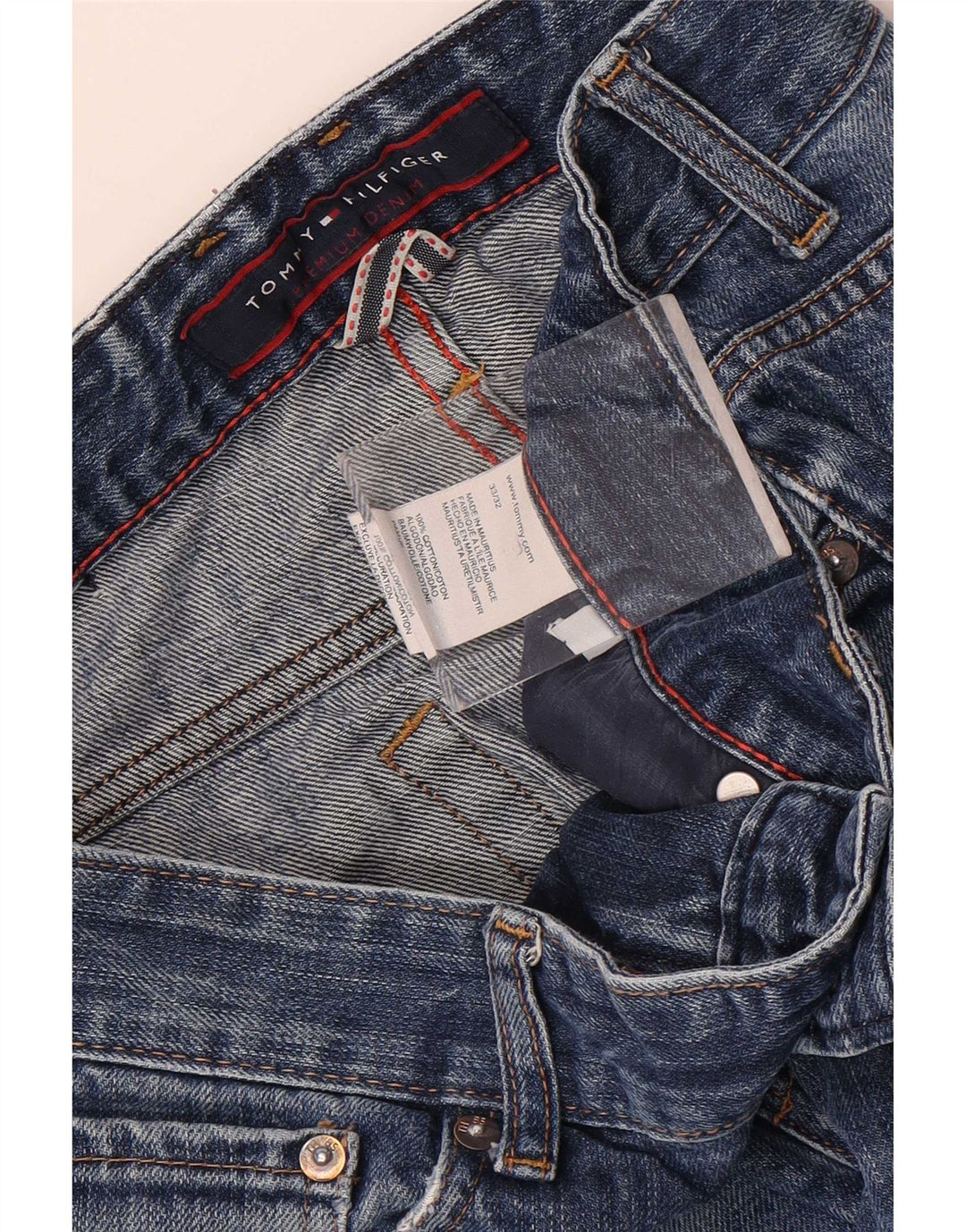 Jeans retos masculinos Tommy Hilfiger W33 L32 algodão azul