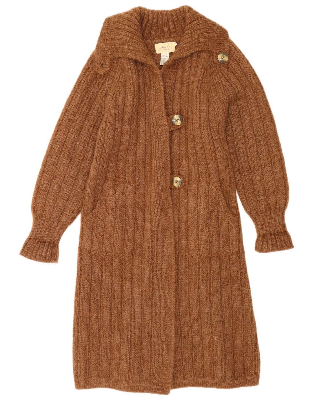 Suéter cardigã feminino vintage oversized longline Reino Unido 14 modal marrom médio