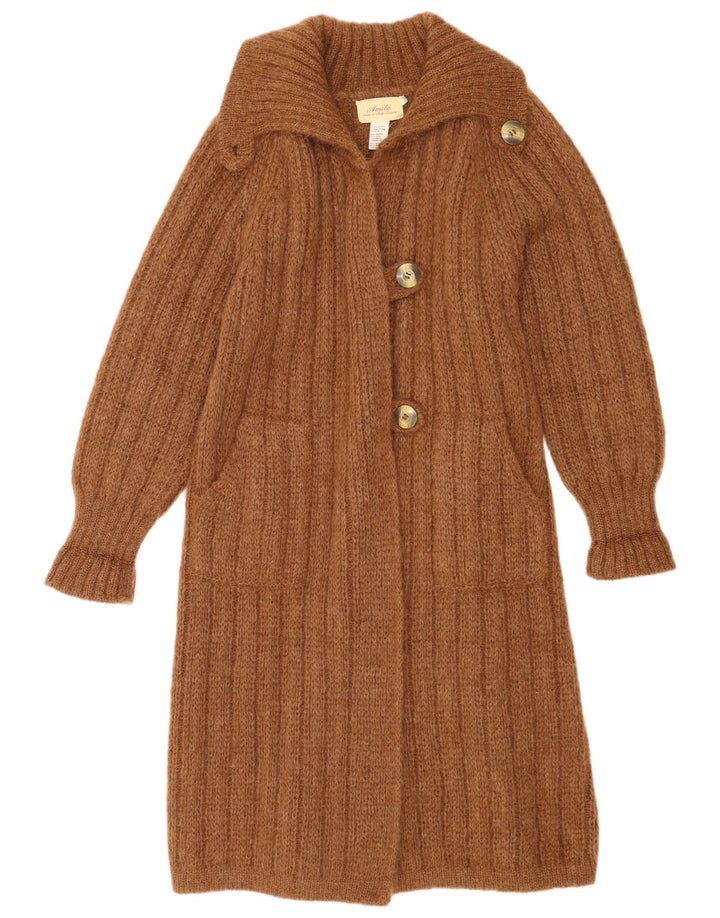 Suéter cardigã feminino vintage oversized longline Reino Unido 14 modal marrom médio