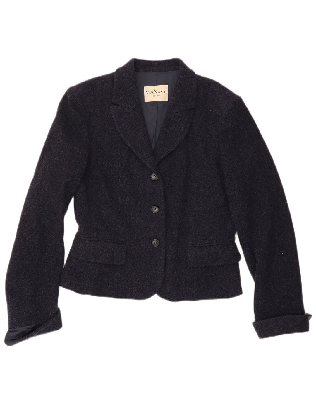 Jaqueta blazer feminina de 3 botões IT 46 grande lã azul marinho MAX & CO.