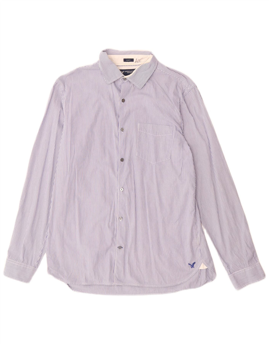 Camisa masculina American Eagle Slim Fit grande algodão listrado azul