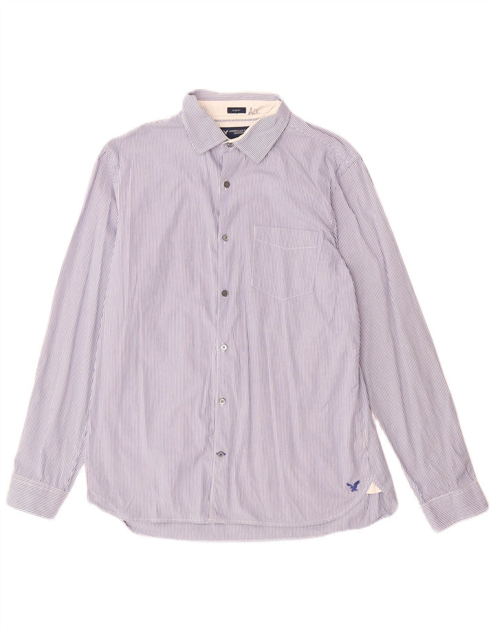 Camisa masculina American Eagle Slim Fit grande algodão listrado azul
