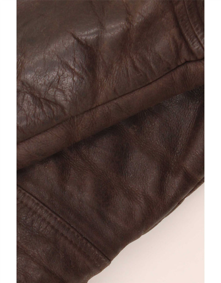 Jaqueta de couro Sherpa masculina vintage Reino Unido 40 grande marrom