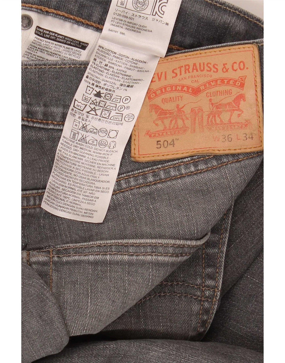 Levi's Masculino 504 Straight Jeans W36 L34 Cinza Algodão
