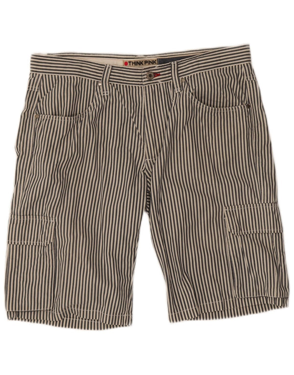 Shorts cargo masculinos Think Pink IT 52 XL W36 algodão listrado azul