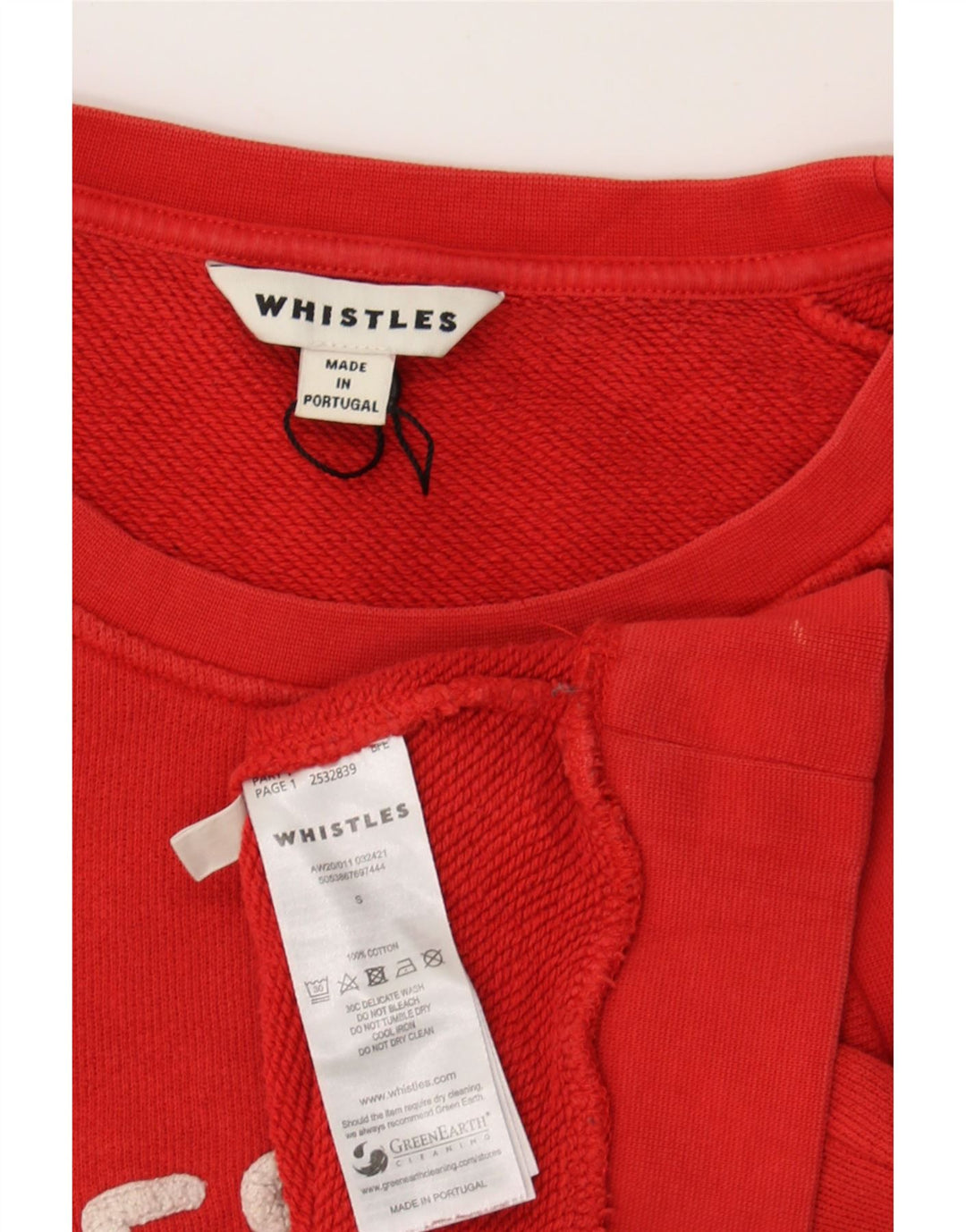 WHISTLES Mens Graphic Sweatshirt Jumper Small Red Cotton Vintage Whistles and Second-Hand Whistles from Messina Hembry 