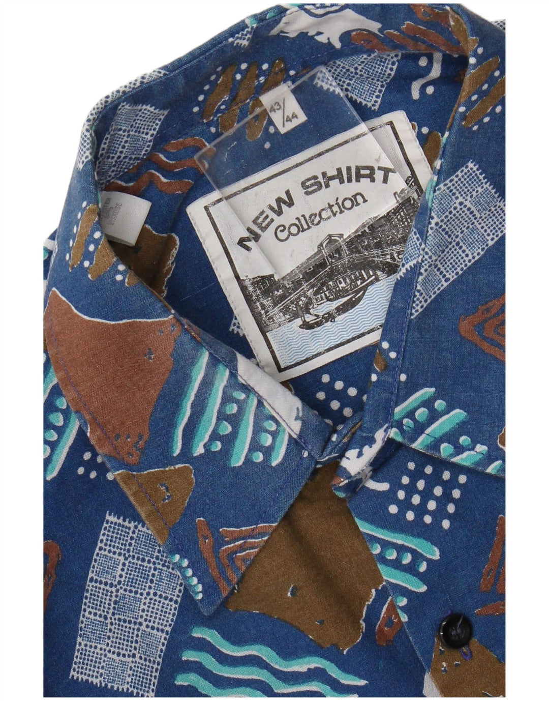Camisa masculina vintage tamanho 43/44 XL poliéster geométrico azul