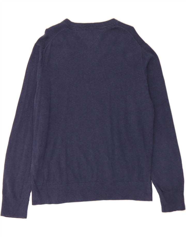TOMMY HILFIGER Mens V-Neck Jumper Sweater Large Navy Blue Cotton Vintage Tommy Hilfiger and Second-Hand Tommy Hilfiger from Messina Hembry 