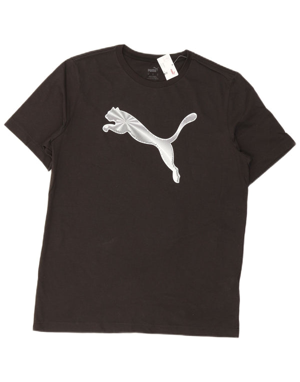 Puma Mens Graphic T-Shirt Top Médio Algodão Preto