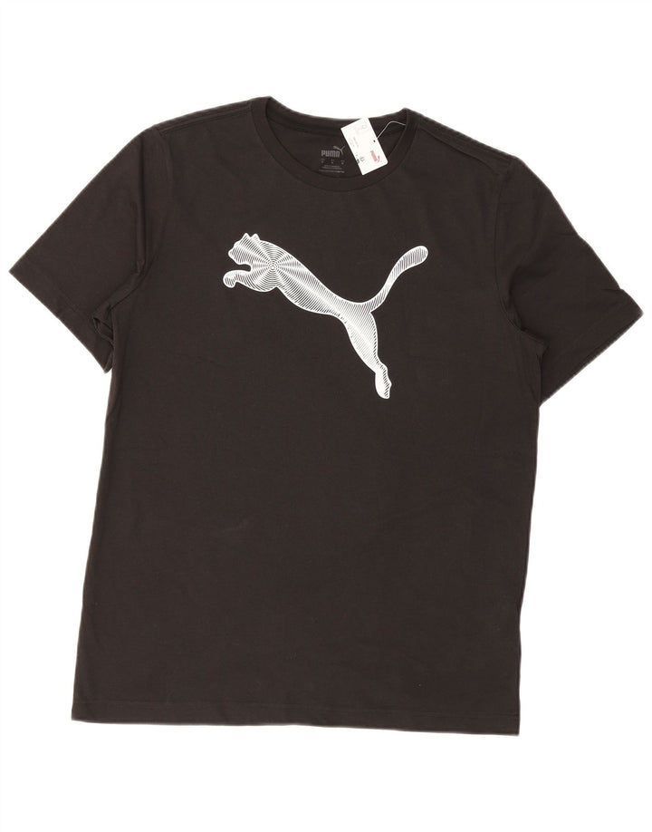 Puma Mens Graphic T-Shirt Top Médio Algodão Preto