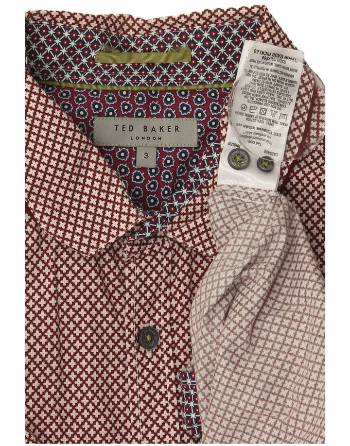 Camisa masculina TED BAKER tamanho 3 algodão geométrico médio Borgonha