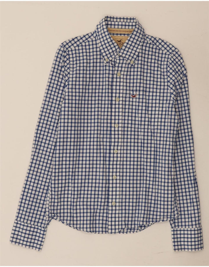 Camisa masculina Hollister pequena azul algodão guingão