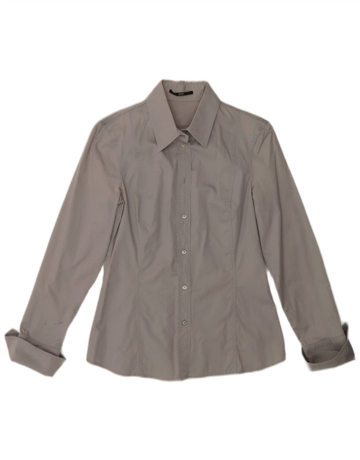 Camisa formal feminina Hugo Boss Reino Unido 12 cinza médio