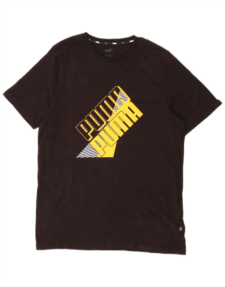 Puma Mens Graphic T-Shirt Top Grande Algodão Preto