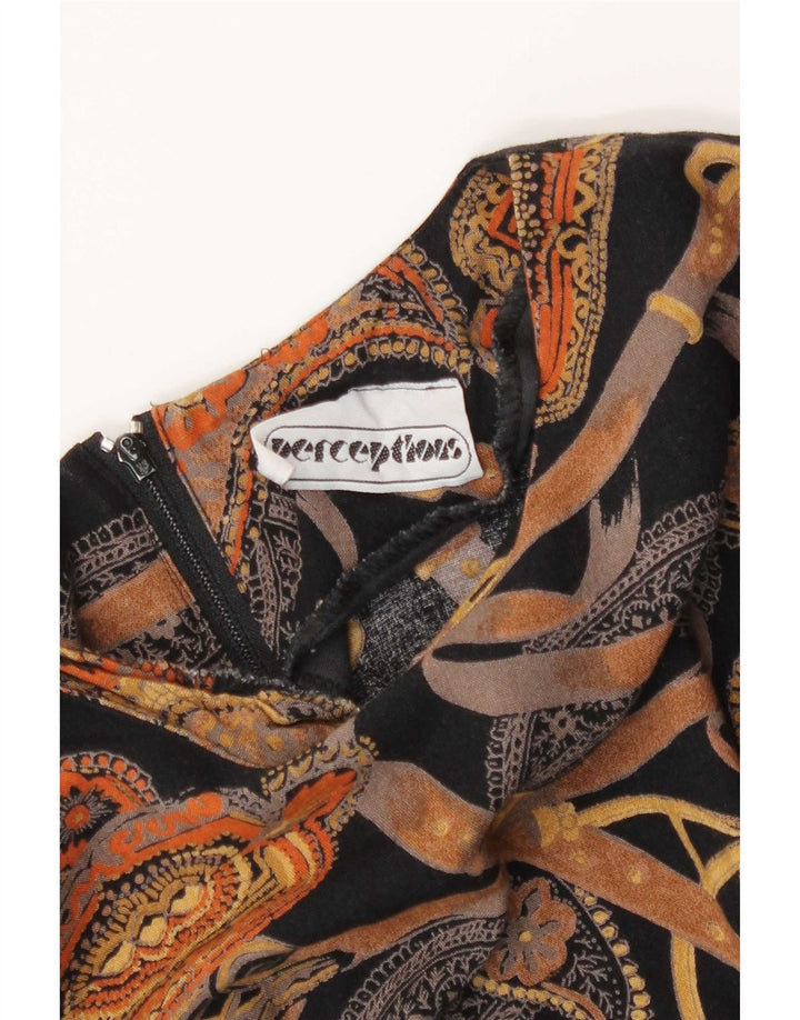 Vestido feminino Perceptions manga 3/4 com bainha UK 8 pequeno preto paisley