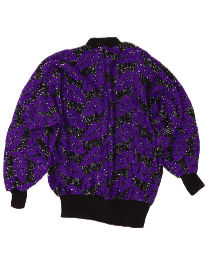 Suéter feminino VINTAGE com gola tartaruga Reino Unido 8 pequeno bloco colorido roxo