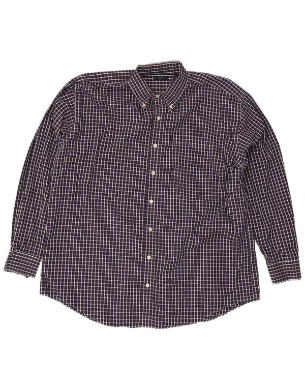 Camisa masculina Nautica Classic Fit tamanho 18 2XL algodão xadrez azul marinho