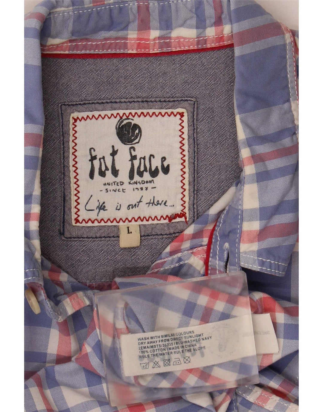 Camisa masculina de manga curta Fat Face grande algodão xadrez azul