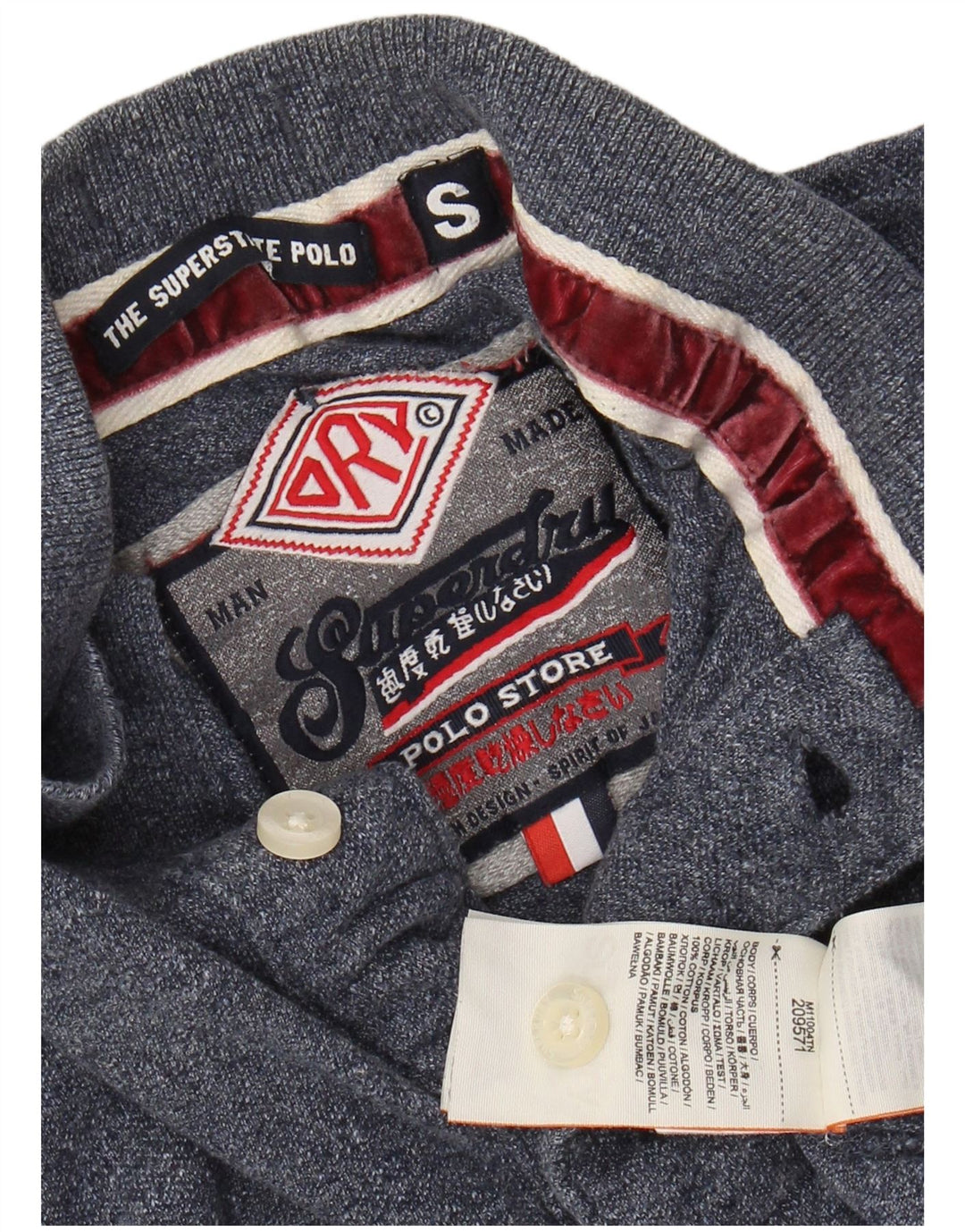 Camisa polo masculina SUPERDRY gráfica de manga comprida pequena algodão azul marinho