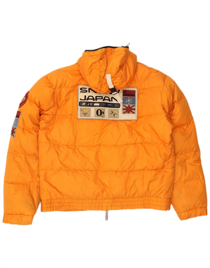 Jaqueta acolchoada com capuz gráfico masculino vintage UK 42 XL poliéster laranja