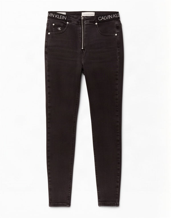 Calça jeans feminina Calvin Klein cintura alta super skinny W28 L27 preta