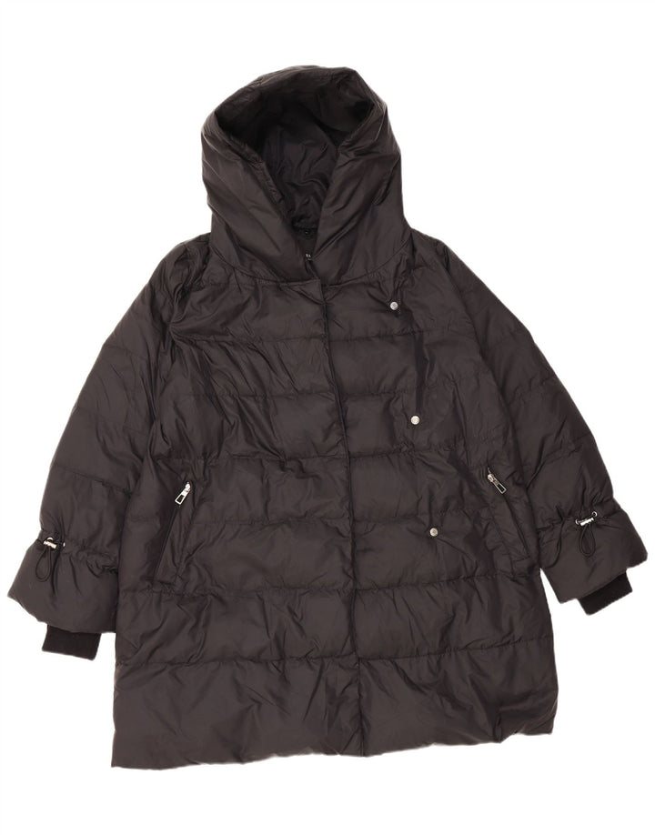 Casaco acolchoado com capuz feminino Zara UK 14 médio preto poliamida