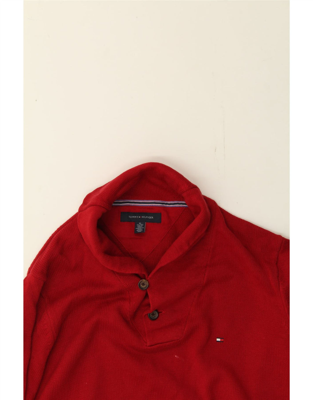 TOMMY HILFIGER Mens Shawl Neck Jumper Sweater XL Red Cotton Vintage Tommy Hilfiger and Second-Hand Tommy Hilfiger from Messina Hembry 