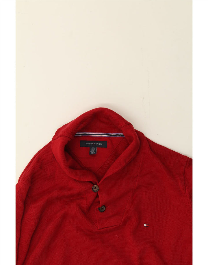 TOMMY HILFIGER Mens Shawl Neck Jumper Sweater XL Red Cotton Vintage Tommy Hilfiger and Second-Hand Tommy Hilfiger from Messina Hembry 